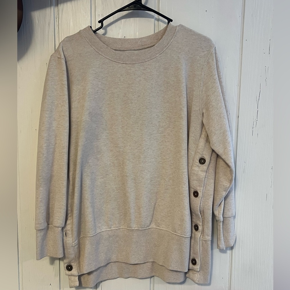 BDG Light Beige Crew Neck Sweater with Button Accents